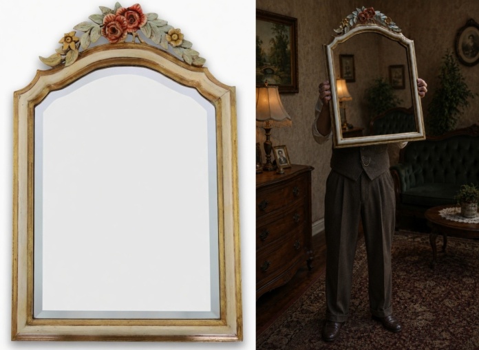 Antyczne lustro ścienne fazowane vintage róże